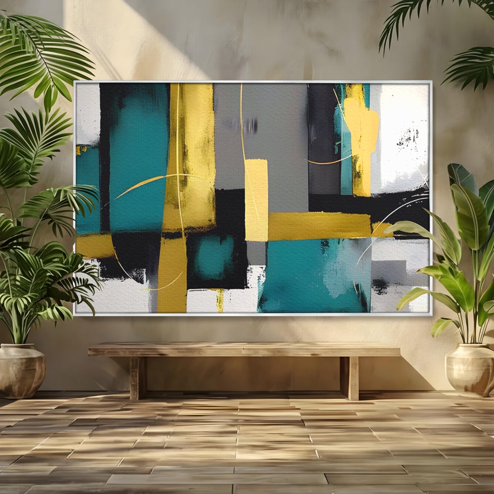 Tablou canvas cu tablou canvas cu forme geometrice abstracte, in rama de aluminiu argintiu
